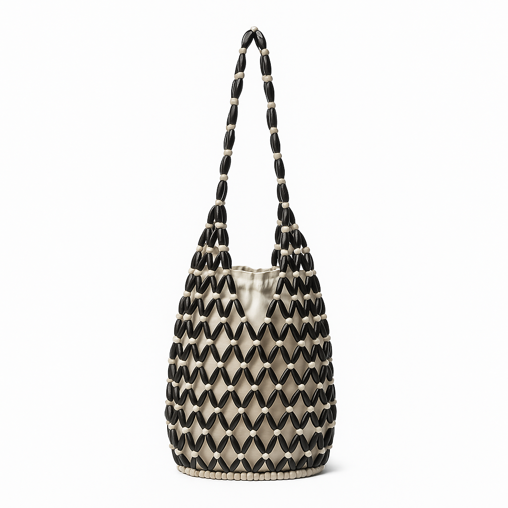 Woven-Handbag Summer-Beach Tote – with Wooden Beads