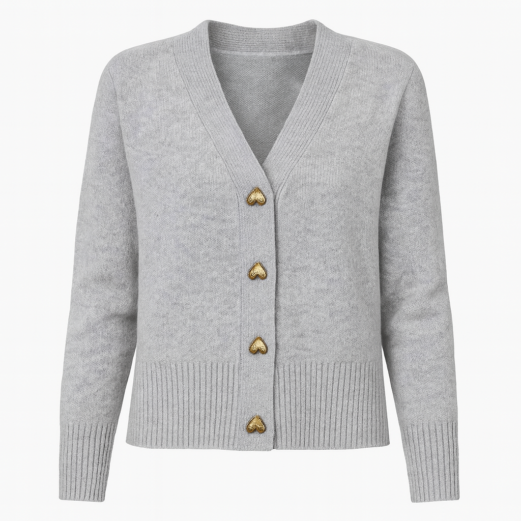 V Neck Cardigan – Heart Button Sweater for Women