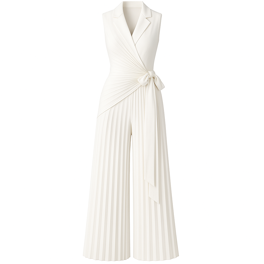 Wide Leg Jumpsuit – Pleated Sleeveless Romper for Women