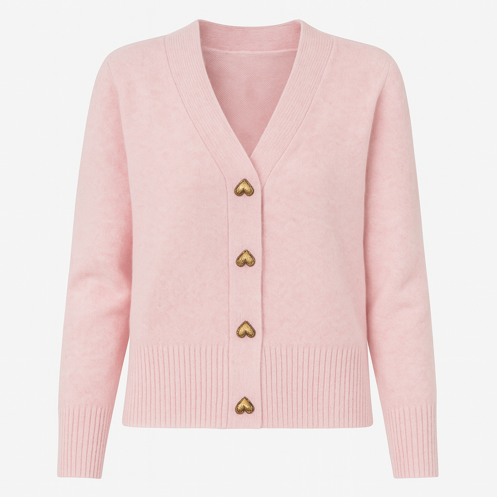 V Neck Cardigan – Heart Button Sweater for Women