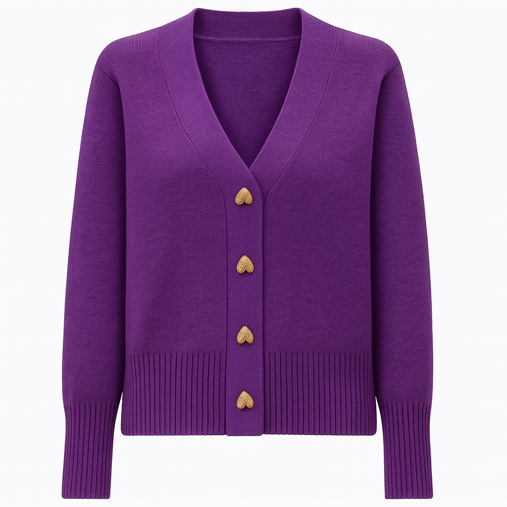 V Neck Cardigan – Heart Button Sweater for Women