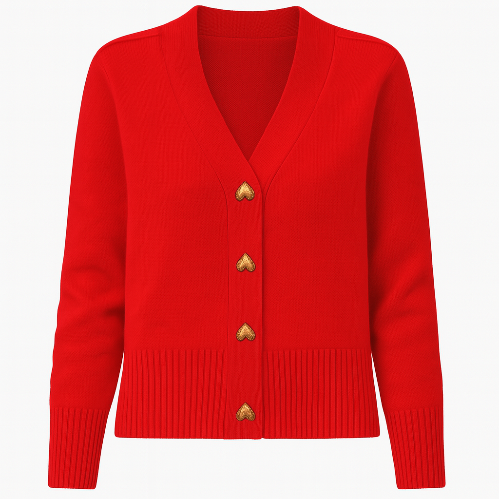 V Neck Cardigan – Heart Button Sweater for Women