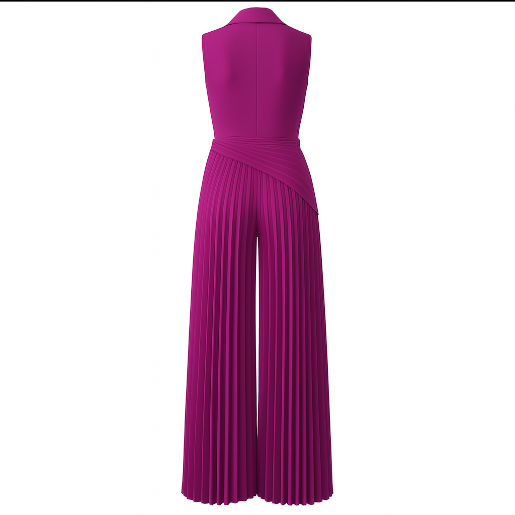 Wide Leg Jumpsuit – Pleated Sleeveless Romper for Women