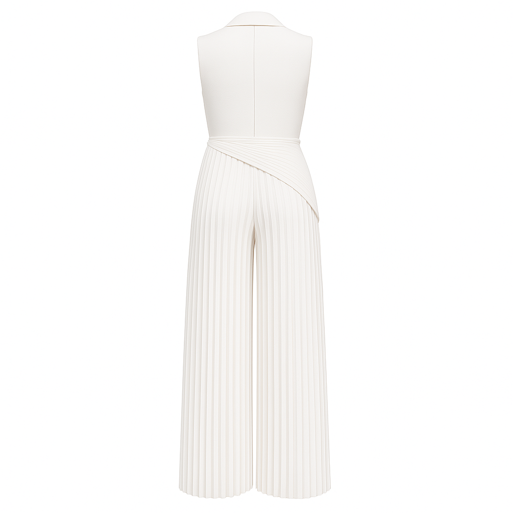 Wide Leg Jumpsuit – Pleated Sleeveless Romper for Women