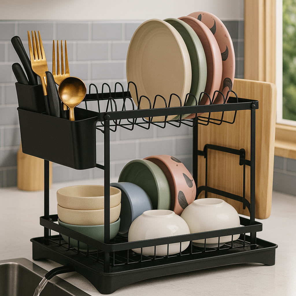 Dish Drying Rack – 2 Tier Kitchen Counter Drainer
