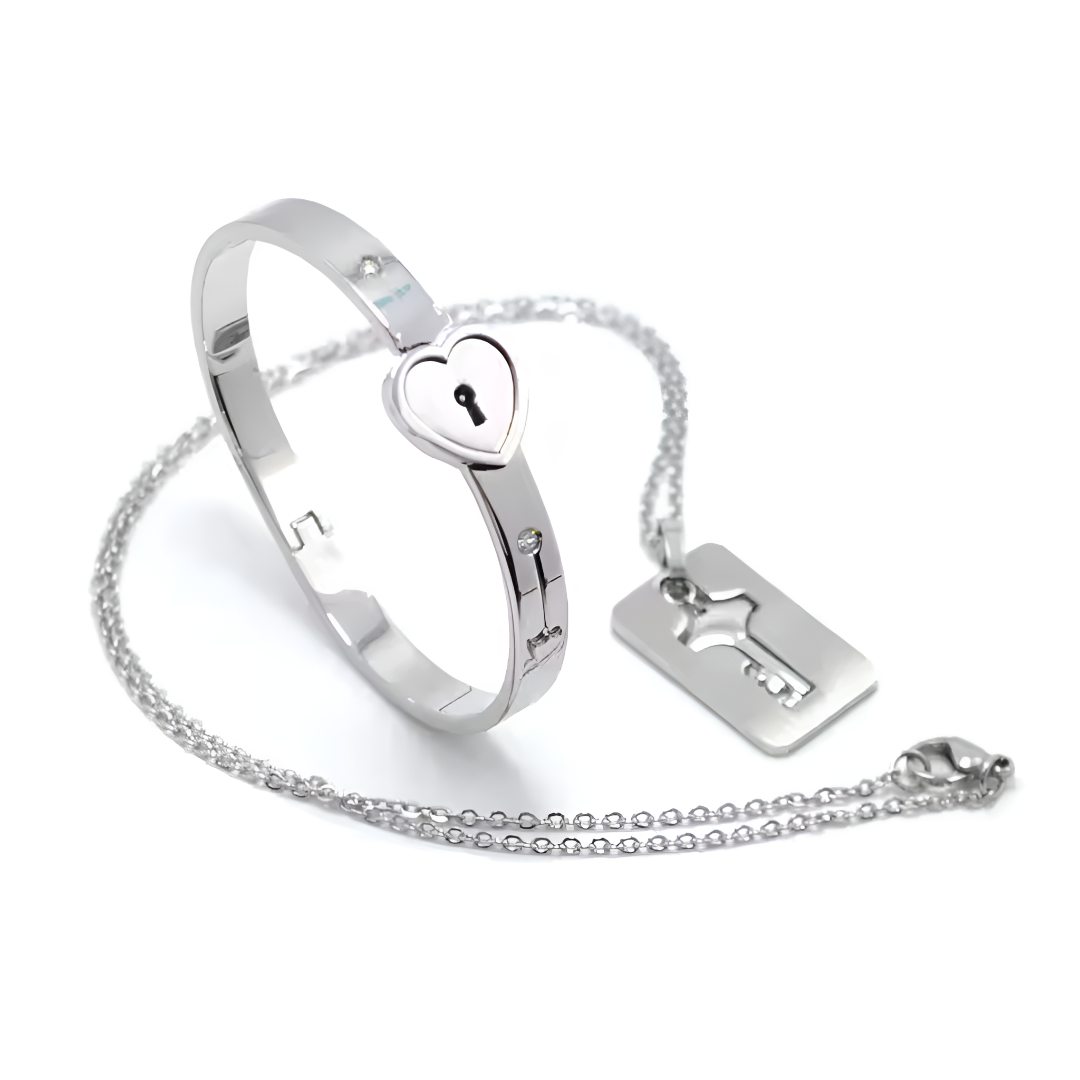 Lock and Key Bracelet and Necklace Set