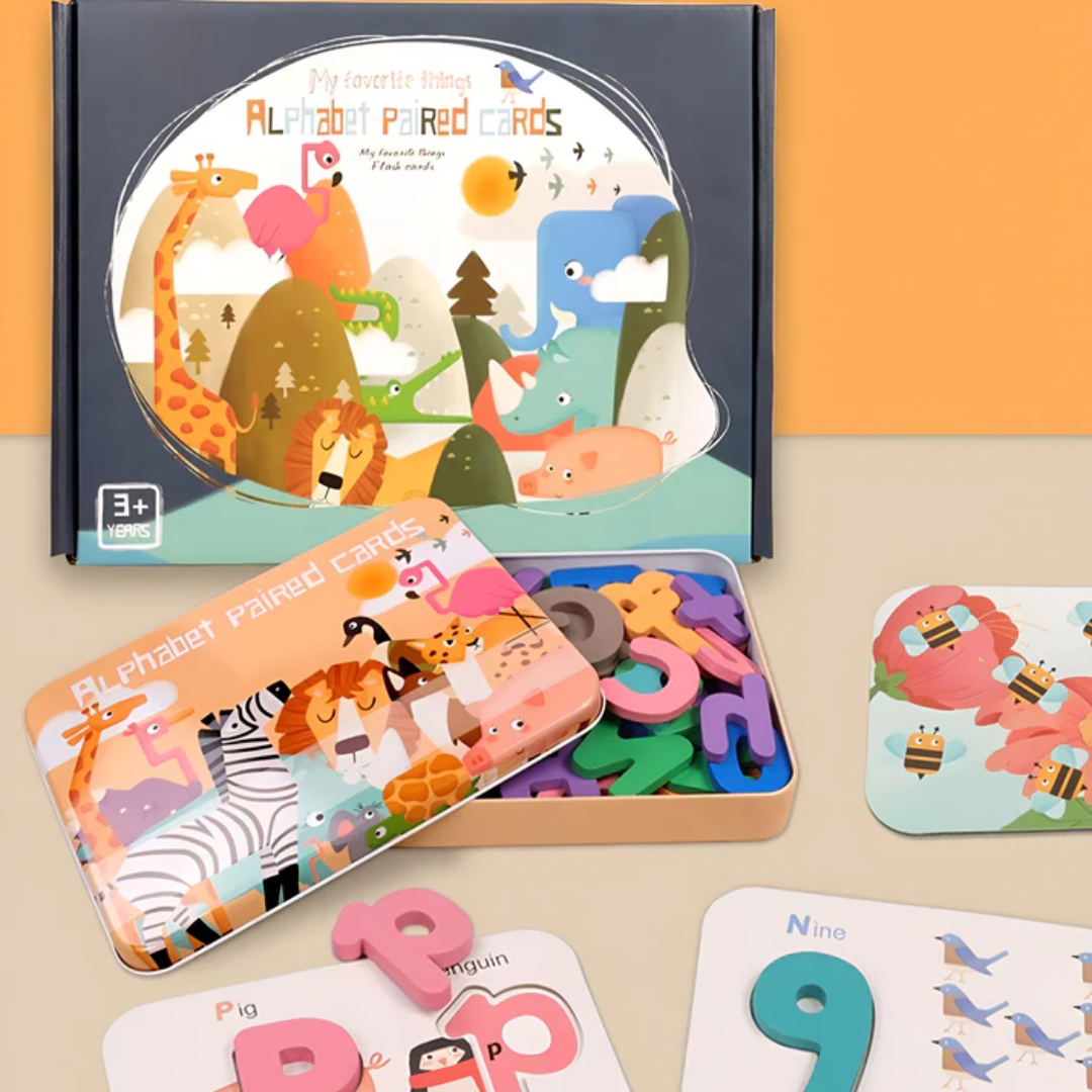 Alphabet Flash Cards With Numbers Matching Game Set