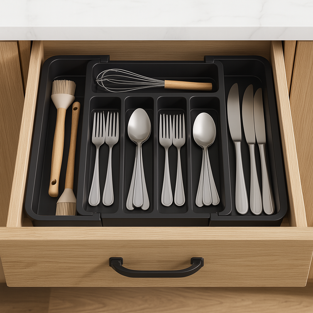 Drawer Organizer for Utensils and Cutlery With Adjustable Sections
