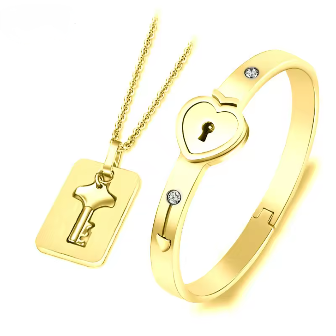 Lock and Key Bracelet and Necklace Set