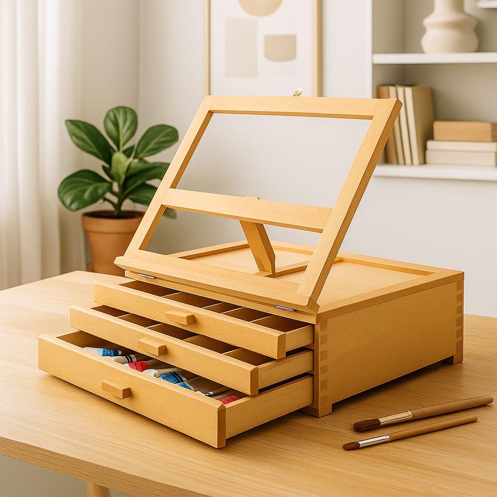 Desktop Organizer – Easel 3 Drawer Adjustable Wooden Storage Box
