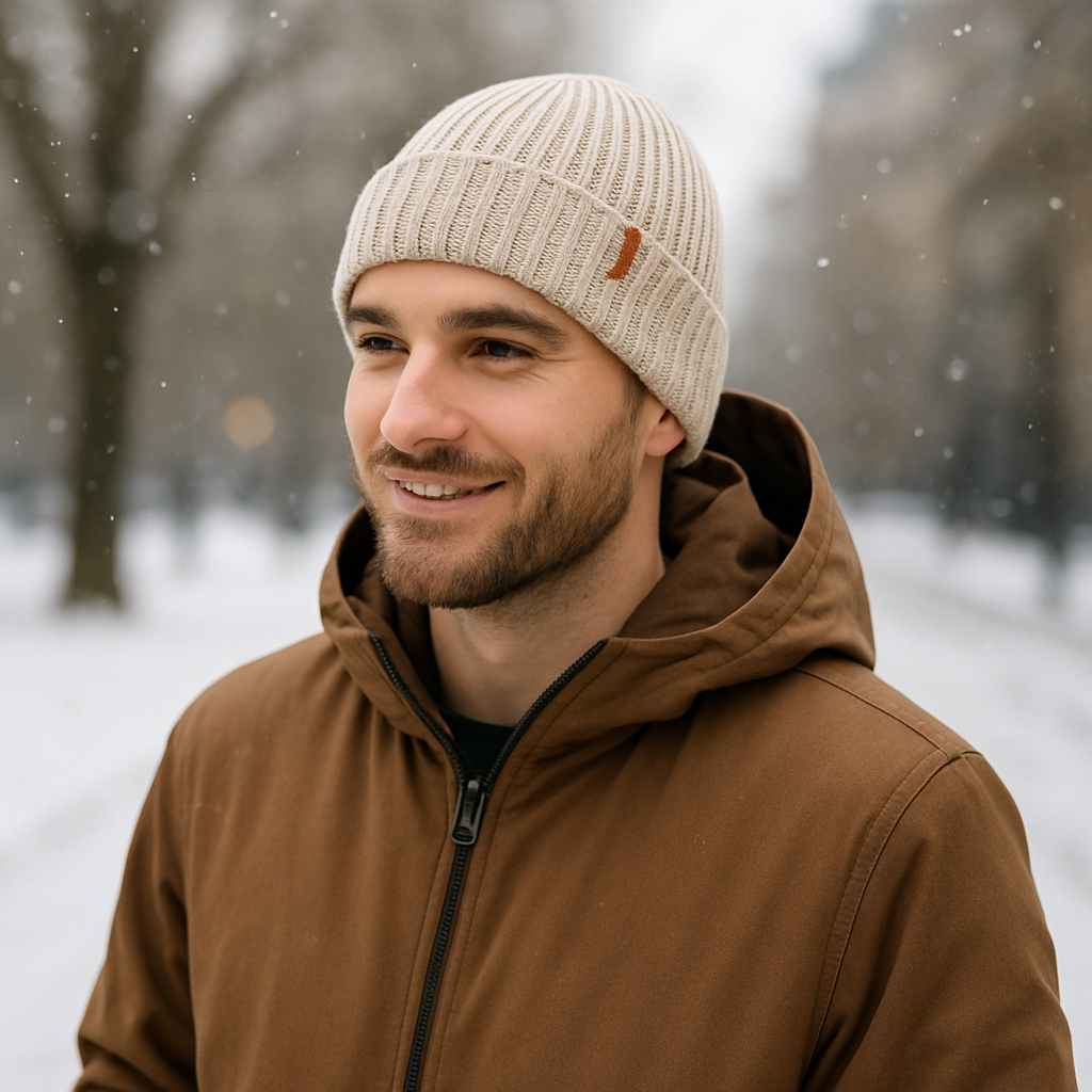 Knitted Beanie Winter Hat Ribbed Style For Men