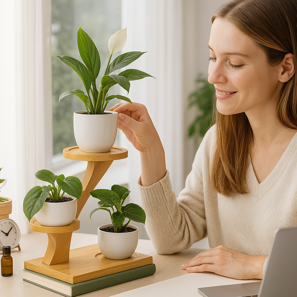 Bamboo Shelf – Desktop Plant Stand for Home or Office
