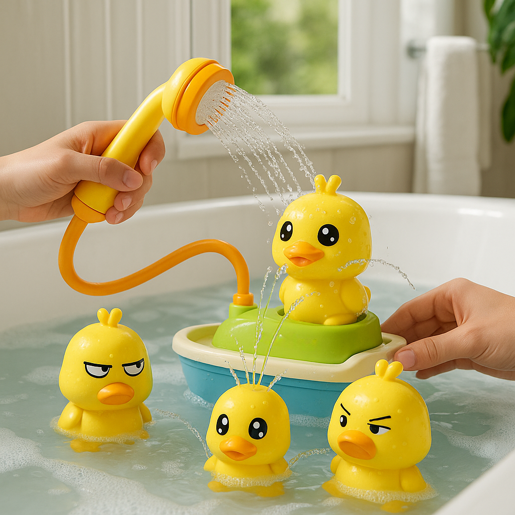 Bath Toys Duck Sprinkler Set With Boat