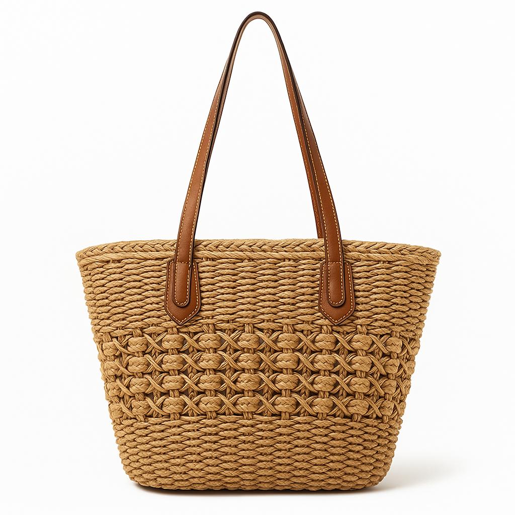 Braided Beach Straw Tote Bag for Women