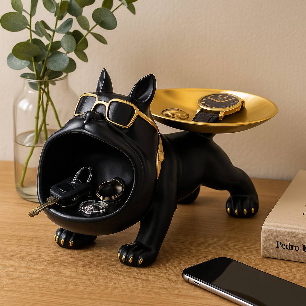 Bulldog Statue – Decorative Dog Tray for Jewelry or Keys