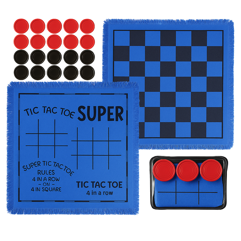 Checkerboard Rug 3-in-1 Tic Tac Toe Game Set