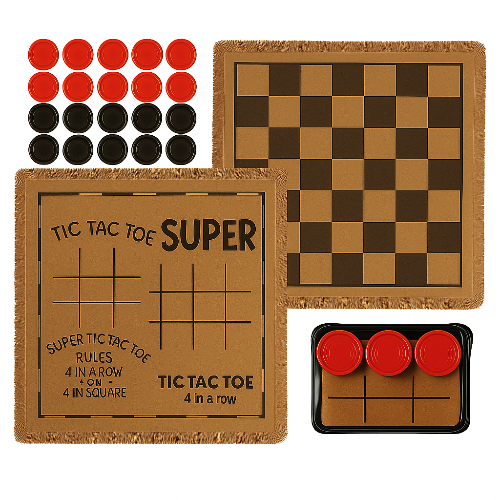 Checkerboard Rug 3-in-1 Tic Tac Toe Game Set