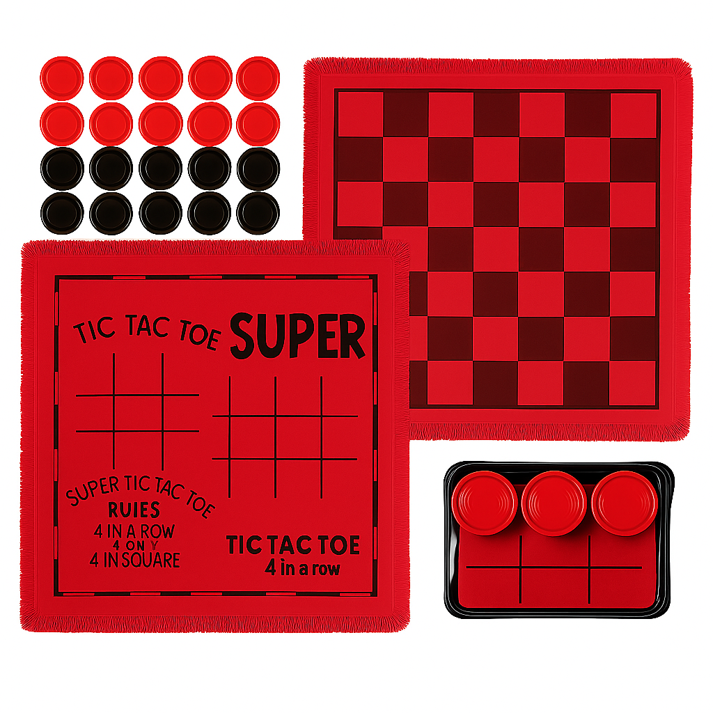 Checkerboard Rug 3-in-1 Tic Tac Toe Game Set