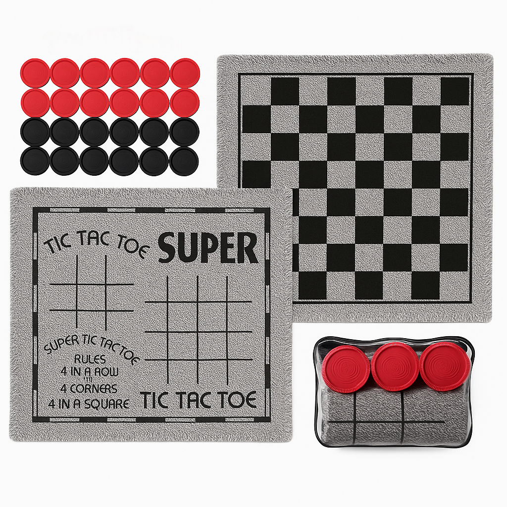 Checkerboard Rug 3-in-1 Tic Tac Toe Game Set
