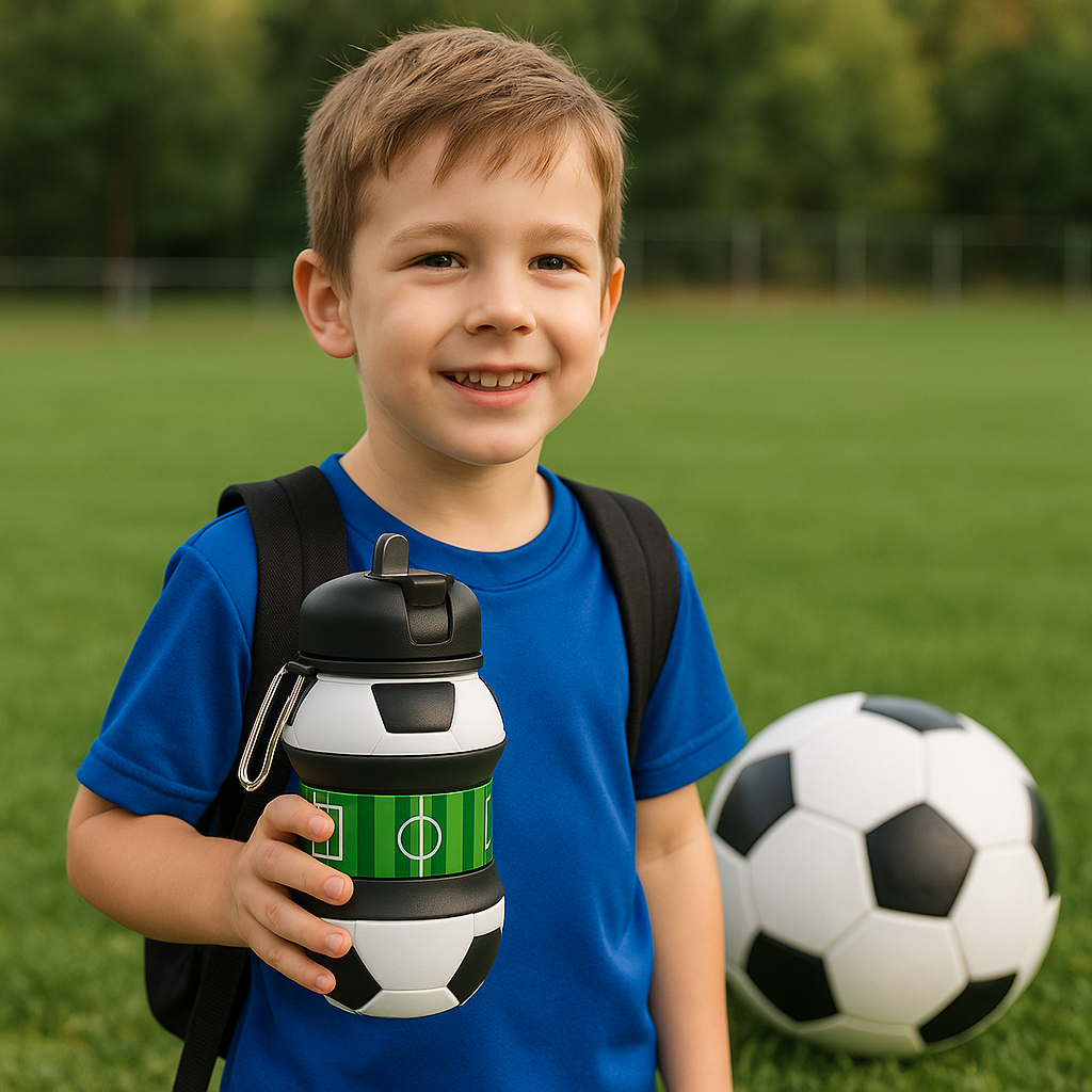 Collapsible Football Kids Sports Bottle - Portable Water Bottle