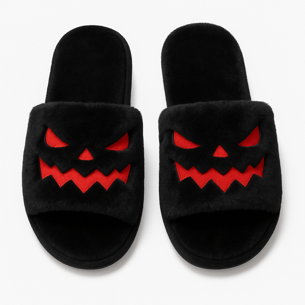 Cozy Halloween Pumpkin Plush Slippers with Non-Slip Sole