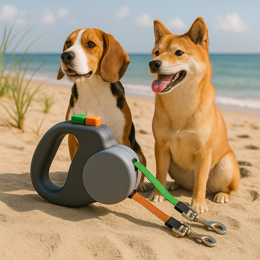 Dual Retractable Dog Leash for Two Dogs With Reflective Tape