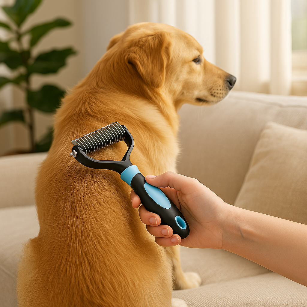 Dual-Sided Deshedding Brush for Dogs and Cats