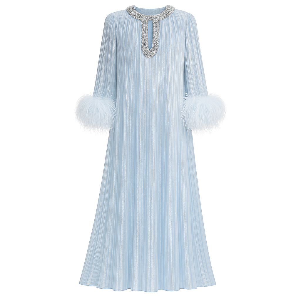 Evening Gown With Feather Cuffs For Women