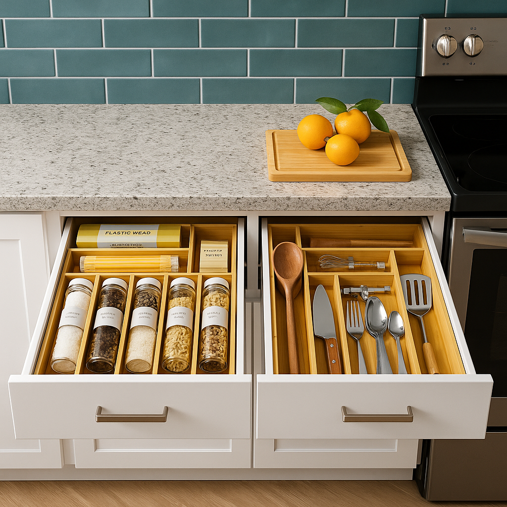 Expandable Drawer Organizer – Bamboo Kitchen Utensil Storage Tray