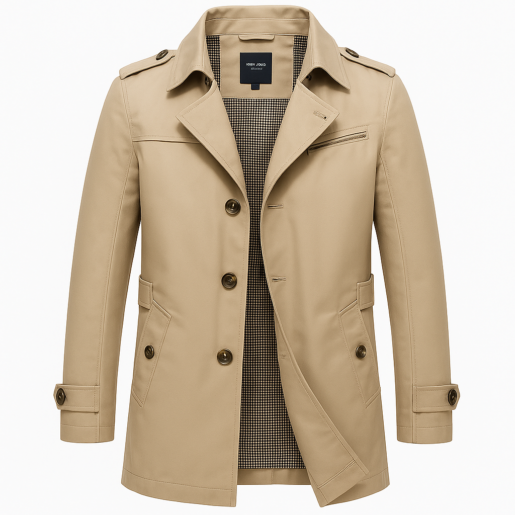 Flip Collar Trench Coat Jacket for Men