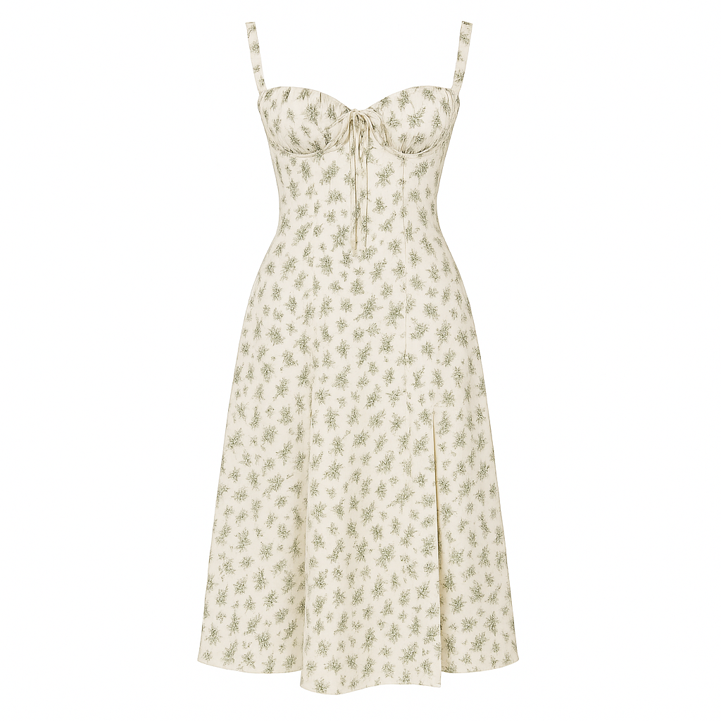 Floral Corset Midi Dress With Slit For Women