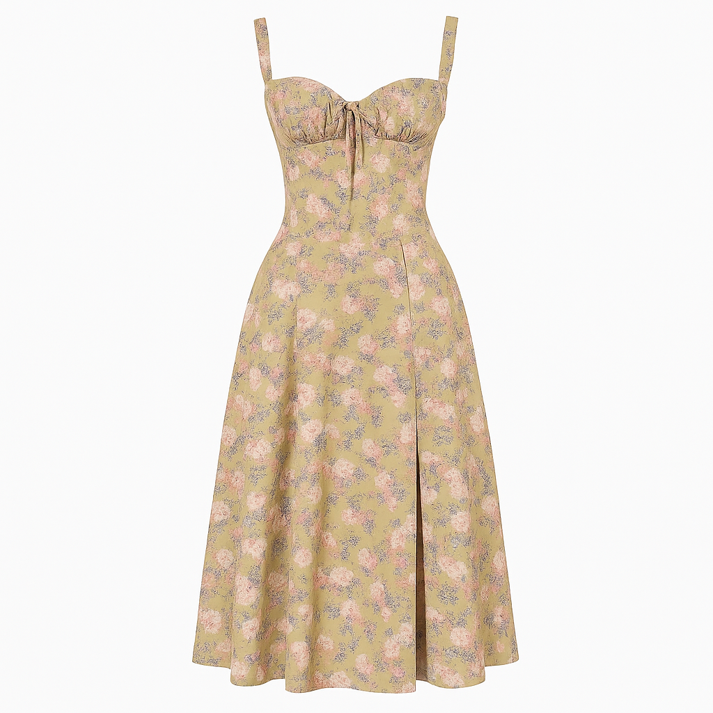 Floral Corset Midi Dress With Slit For Women