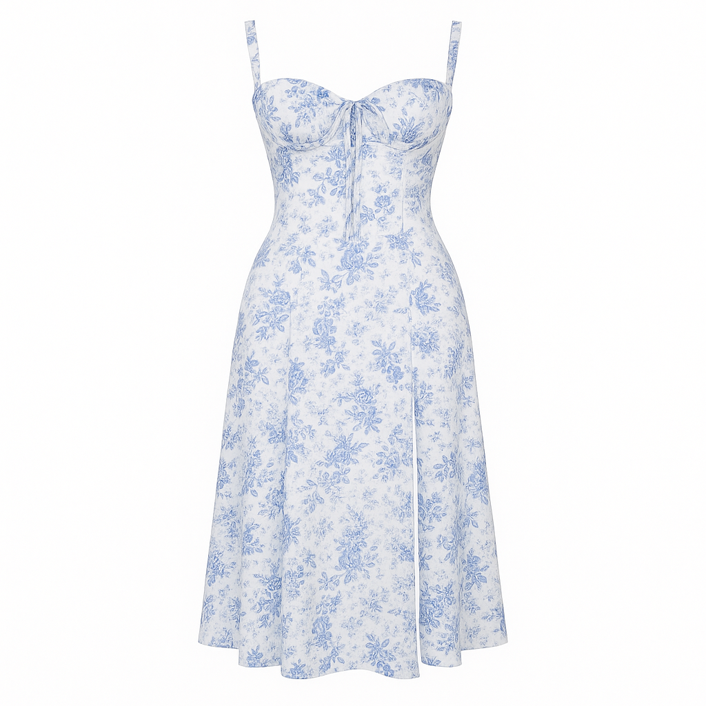 Floral Corset Midi Dress With Slit For Women