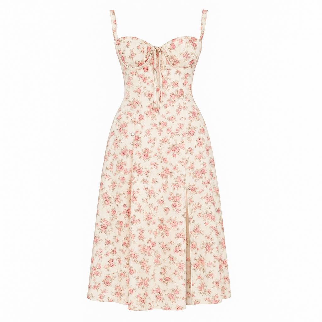 Floral Corset Midi Dress With Slit For Women