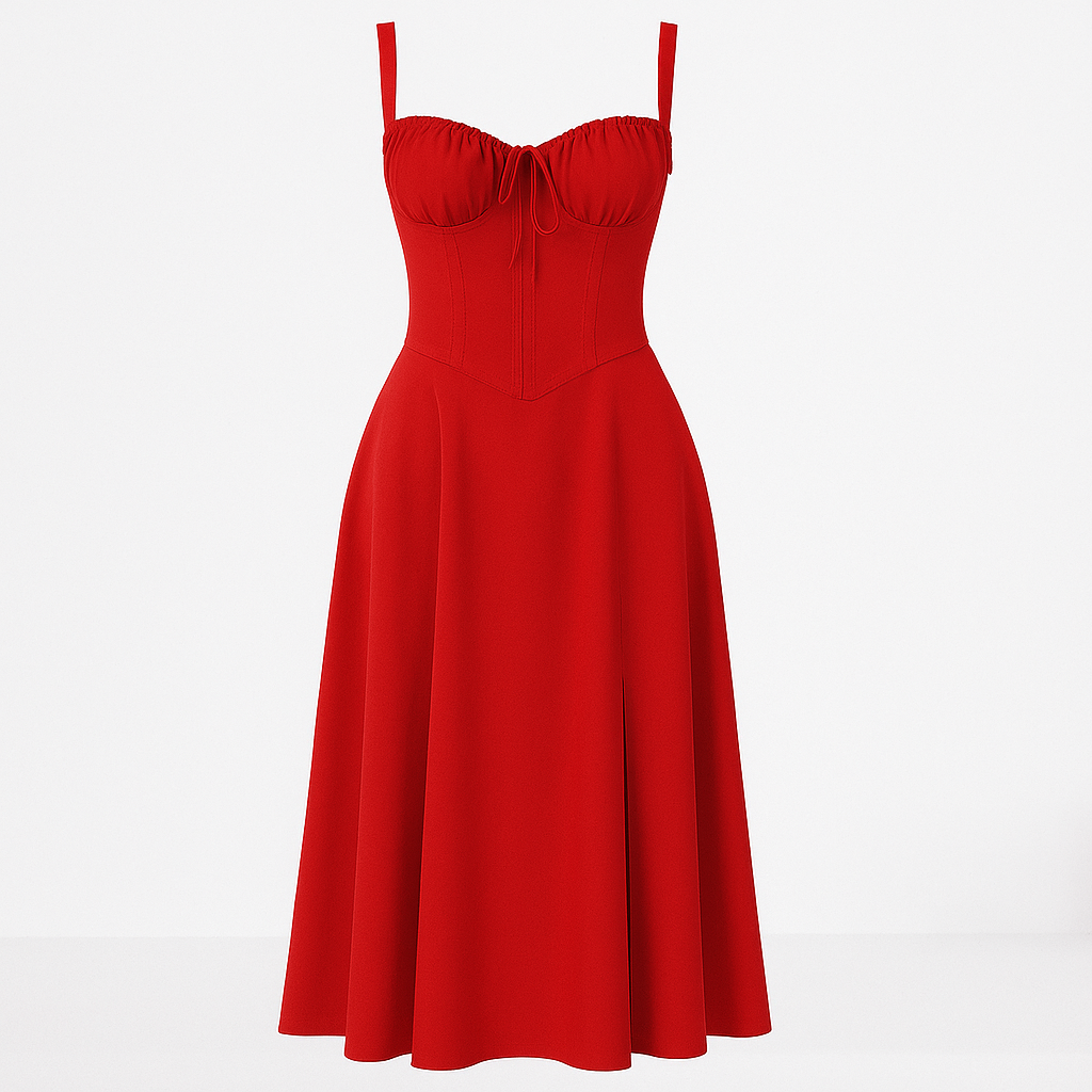 Floral Corset Midi Dress With Slit For Women