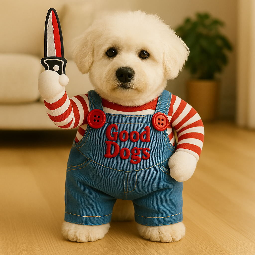 Funny Dog Costume – Striped Overalls Pet Outfit