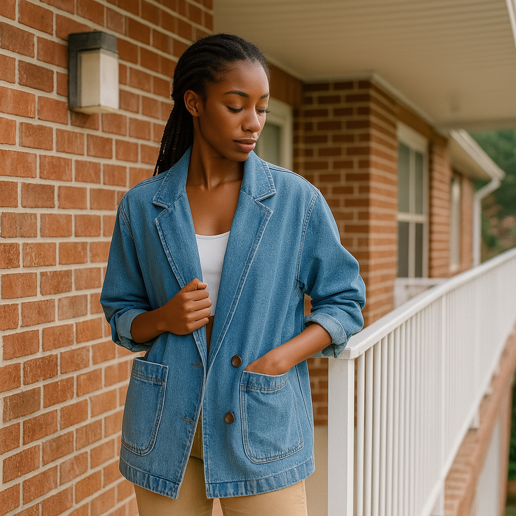 Oversized Denim Jacket with Pockets for Women