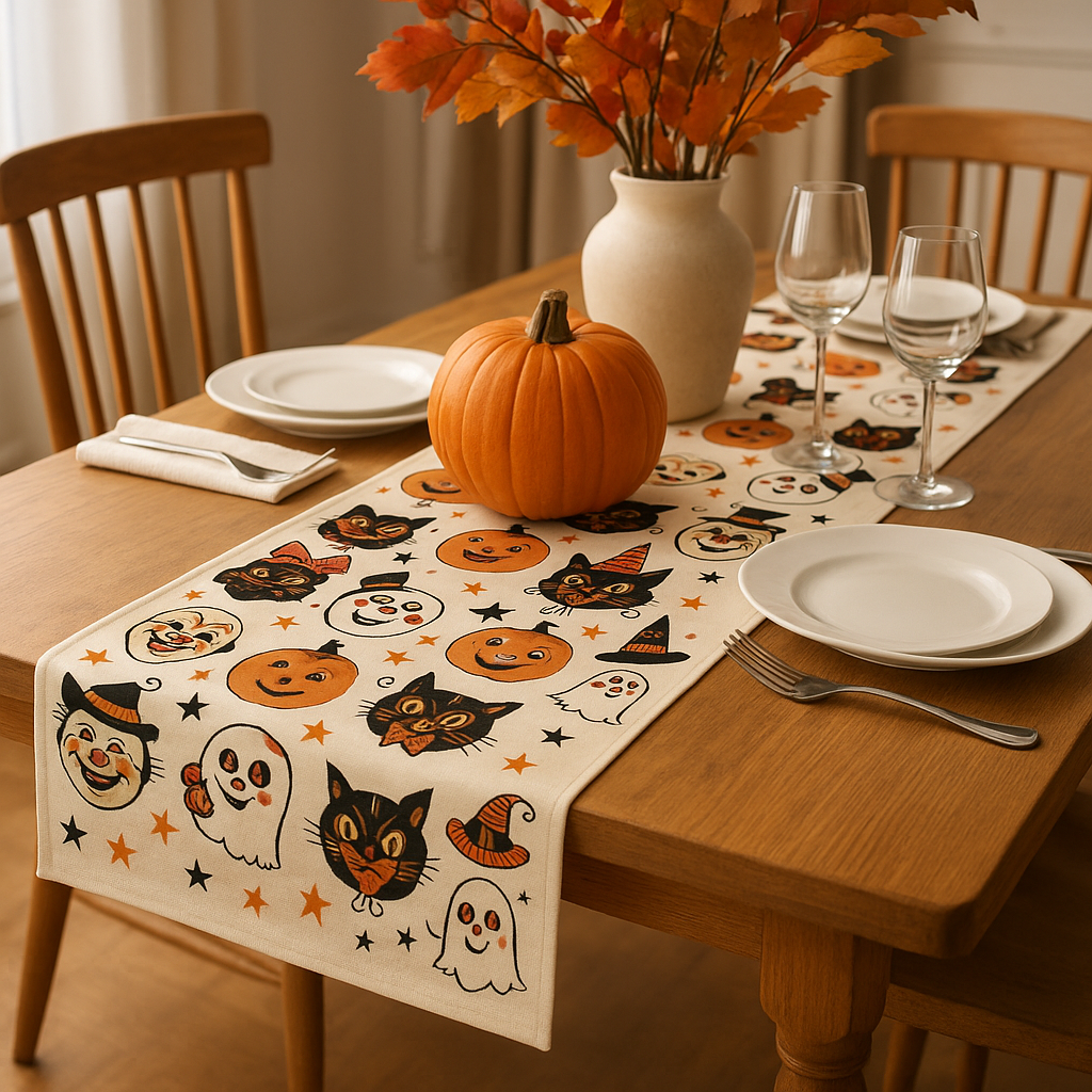 Vintage Halloween Table Runner - Spooky Decoration