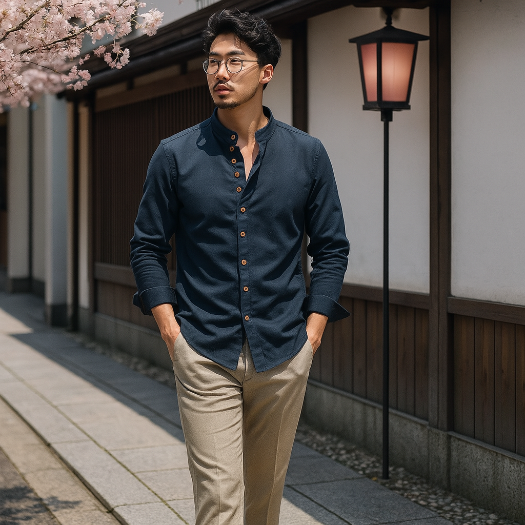 Men’s Japanese Style Shirt – Long Sleeve Casual Top