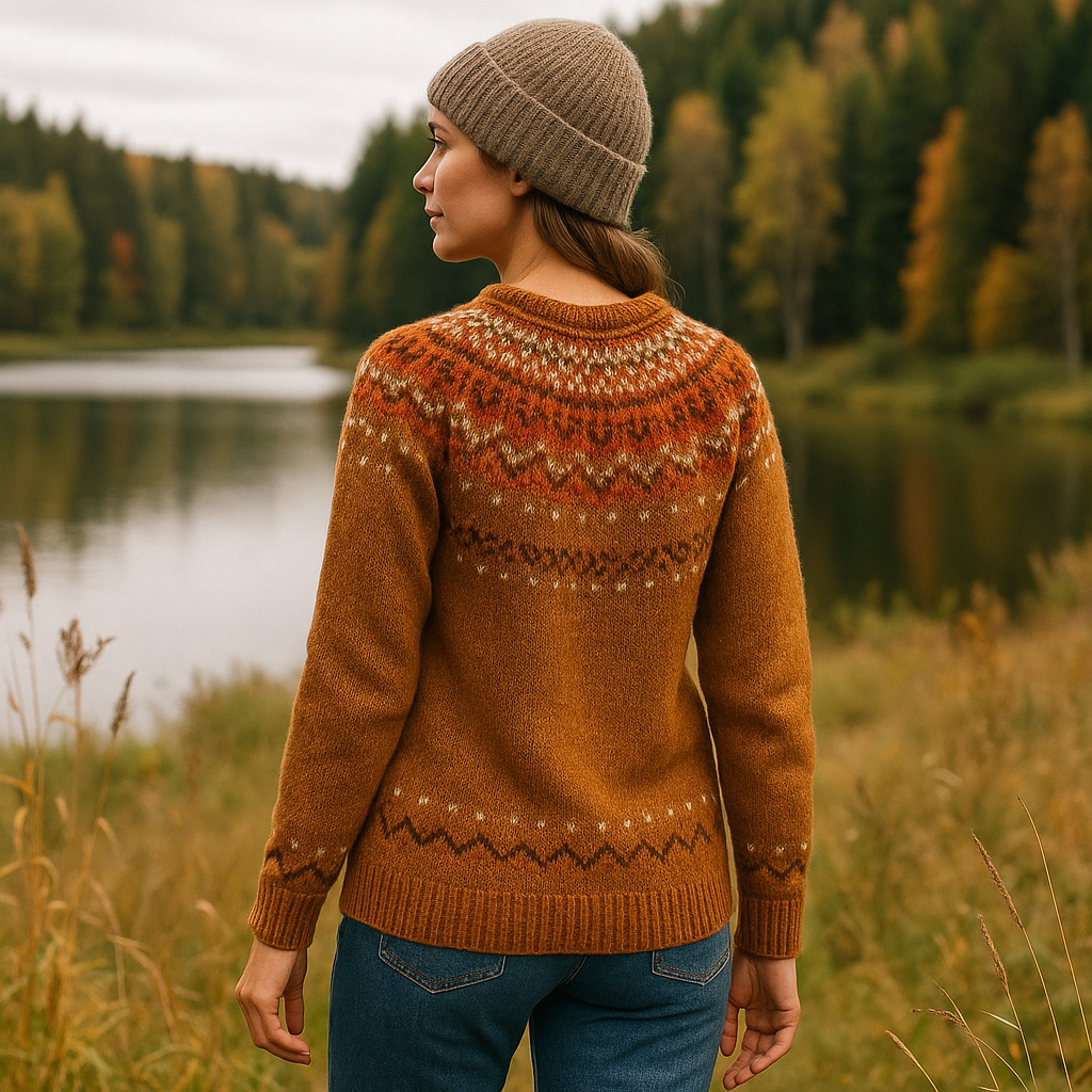 Knitted Sweater with Patterned Yoke – Pullover for Women