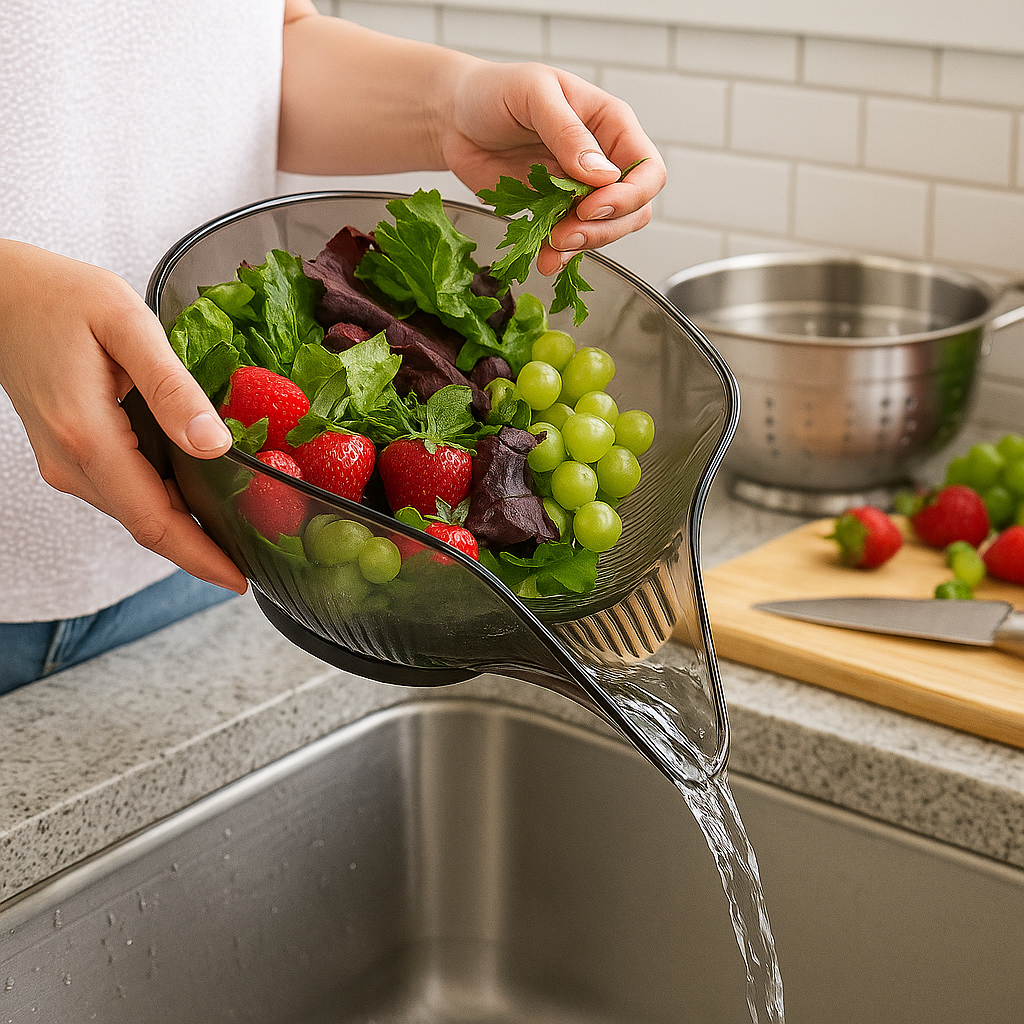 Kitchen Strainer Bowl with Built-In Drain Spout