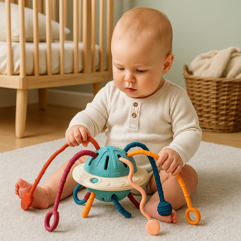 Montessori Pulling Toy – UFO Activity With Loops