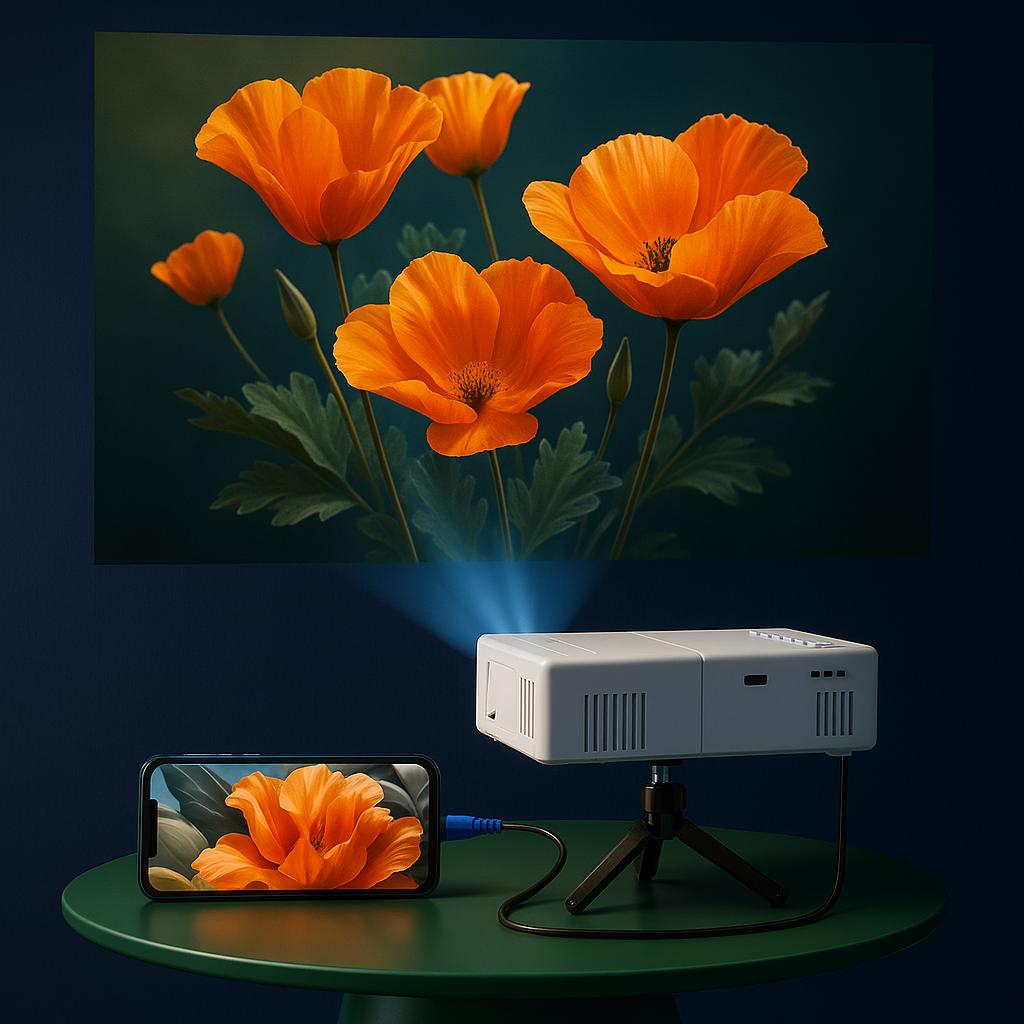 Phone Display Portable Projector with Remote Control and Screen Support
