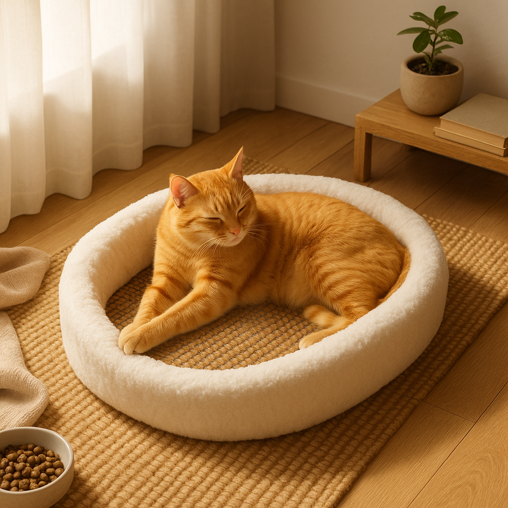 Plush Cat Bed with Scratch Surface – Oval Pet Lounger