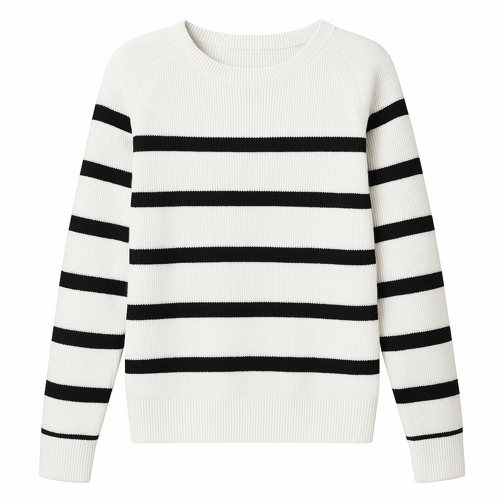 Pullover Crew Neck Sweater With Stripes for Women