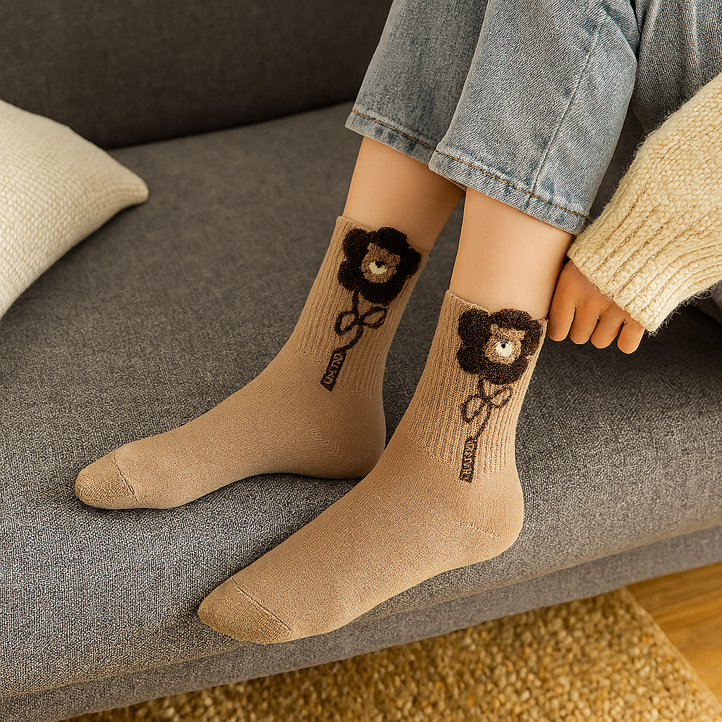 Fun Crew Socks – Bear Pattern Mid Calf for Women
