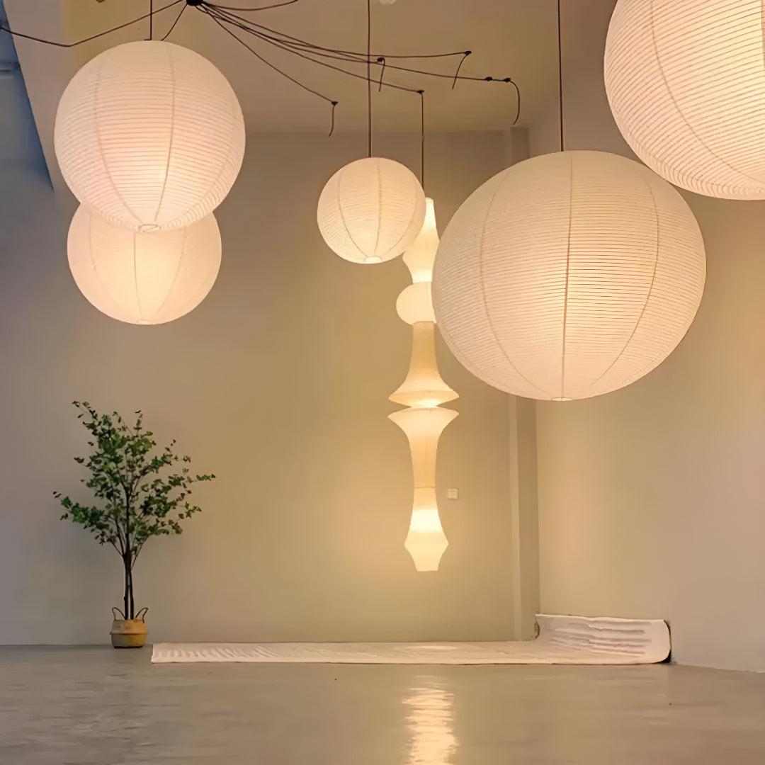 Round Rice Paper Lantern Pendant Lighting for Ambient Room Illumination