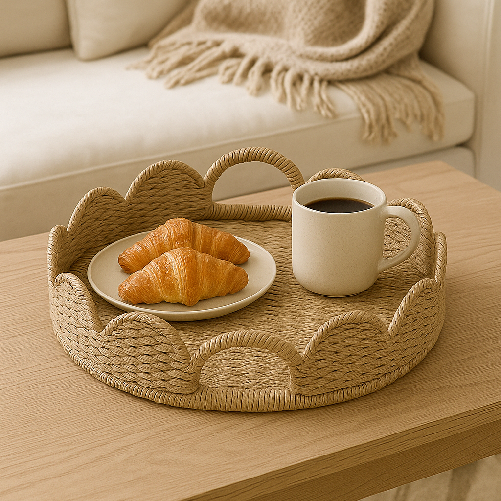 Round Serving Tray - Decorative Scalloped Edge Design