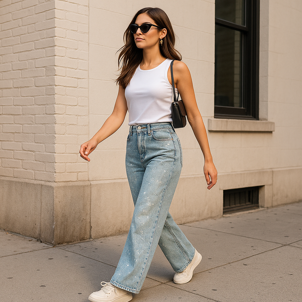 Sparkling Wide Leg Jeans for Women - Fashion Denim Pants