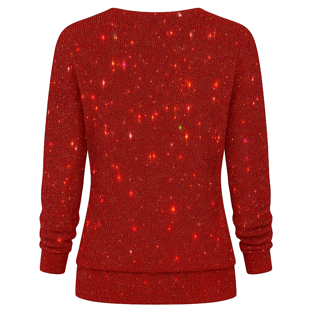 Sparkly Long Sleeve Top With V-Neck For Women